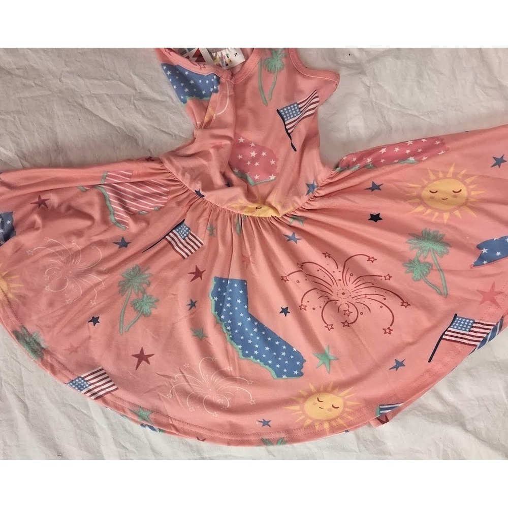 Dot Smile Girl 2T Sleeveless Tank Dress 4th Of July Pink Independence NWT - Picture 3 of 3
